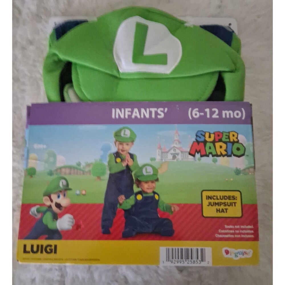 Infant Luigi Super Mario Costume Jumpsuit Hat 6-12 Months